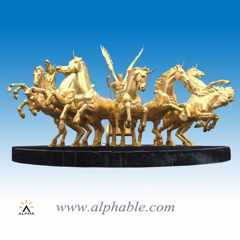 Giant brass Apollo chariot and horses fountain