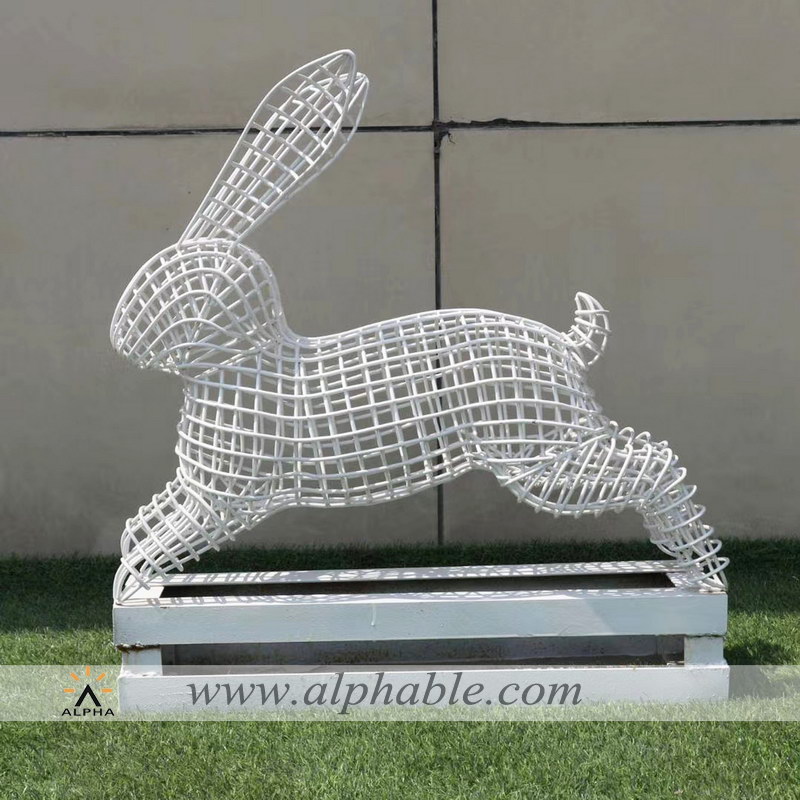 Metal wire rabbit sculpture