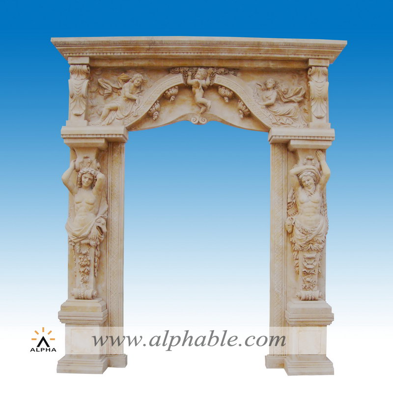 Carved yellow travertine statue design door frame