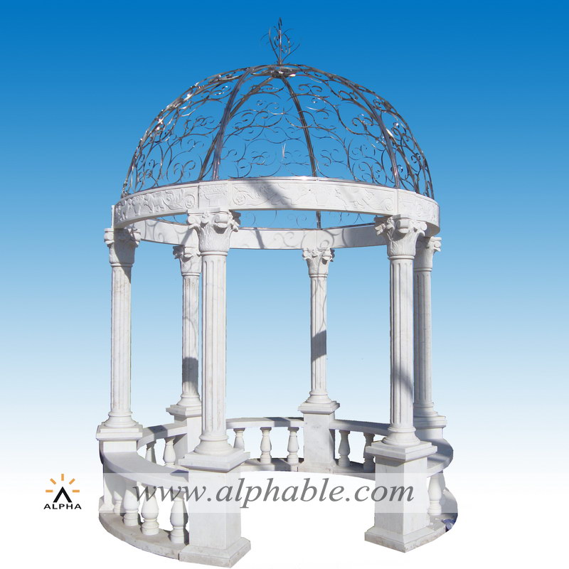 Iron art top carved stone gazebo