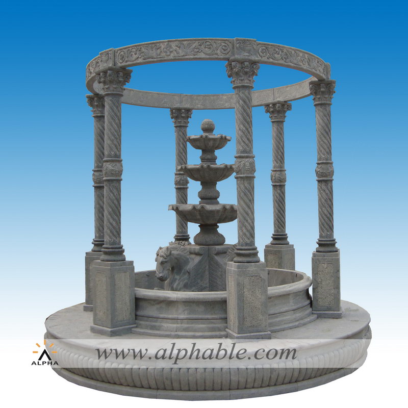 Grey marble gazebo with fountain set