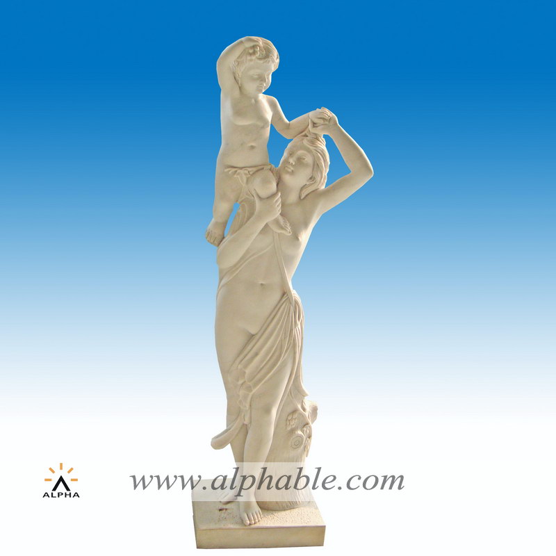 Marble baby on mother shoulder statue