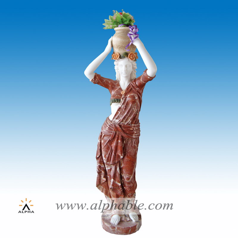 Marble female with jar on head sculpture, Marble female with jar on head sculpture SS-147