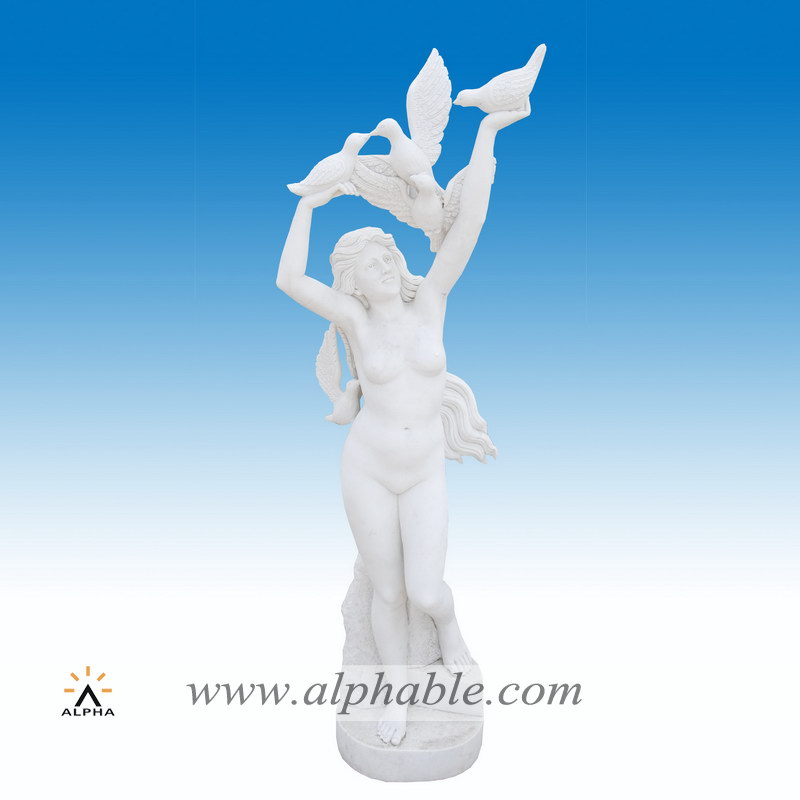 Marble naked female with pigeons sculpture, Marble naked female with pigeons sculpture SS-249